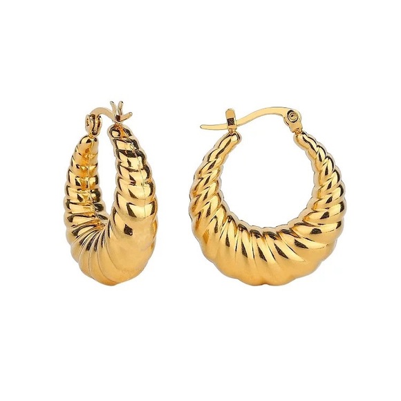 28MM Croissant Hoop Earrings- 18K gold plated - Picture 2 of 5